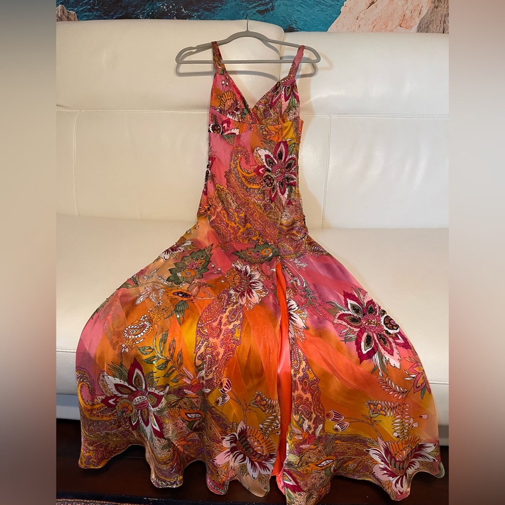 Mary L Couture Multicolor Paisley Dress